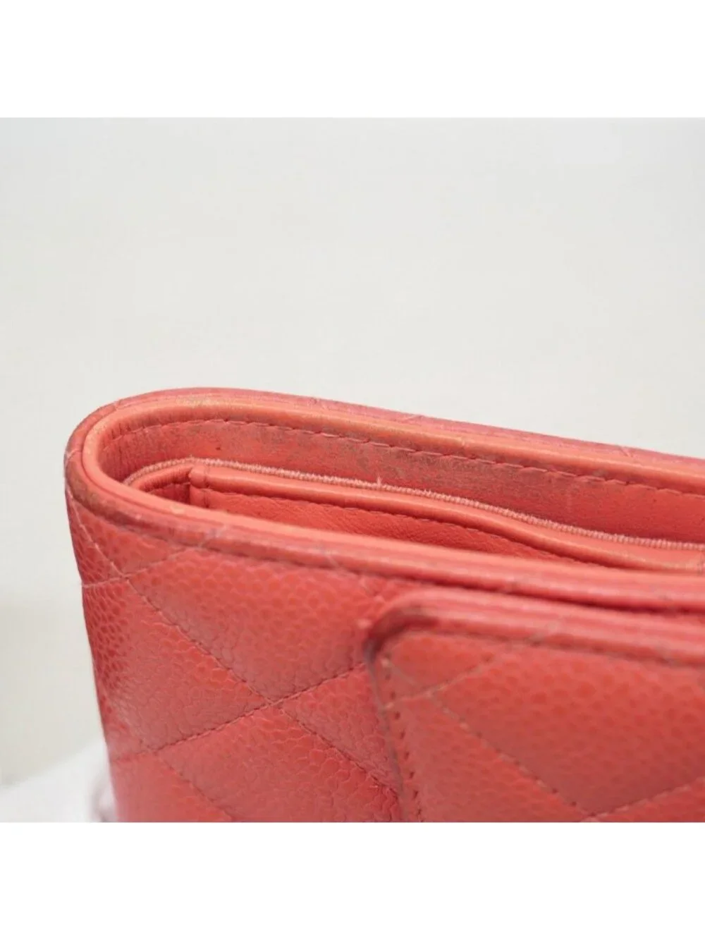 Chanel Trifold Wallet Quilted Caviar Leather Pink Gold